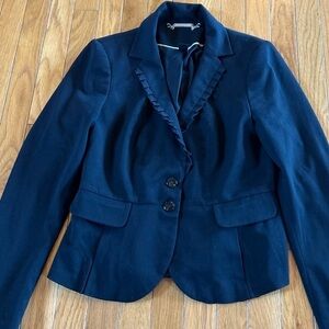 White House Black Market V-Neck Ruffle Trim Blazer Jacket Sz 4 Career Casual